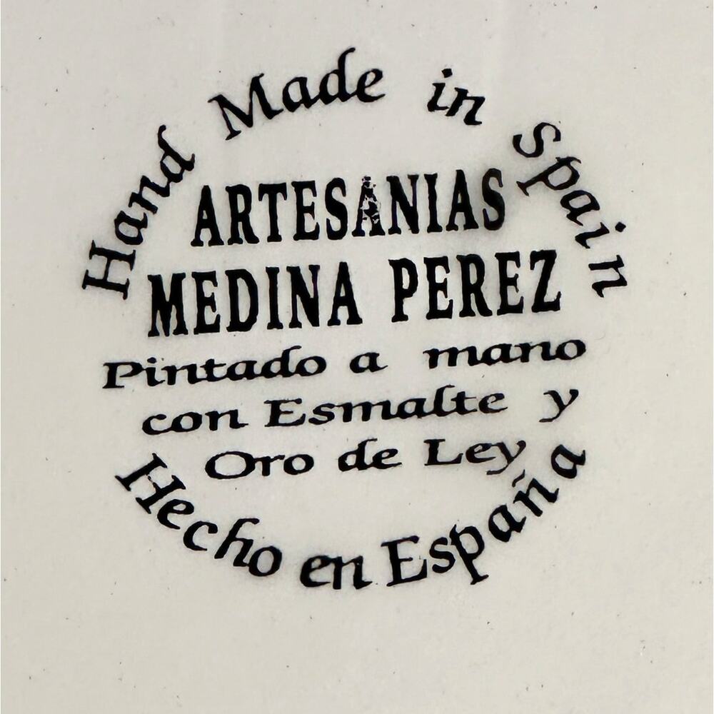 Vibrant Painted Enamel 6" Ceramic Plate Medina Perez Spain Gold Accents Gold Rim - Picture 4 of 5
